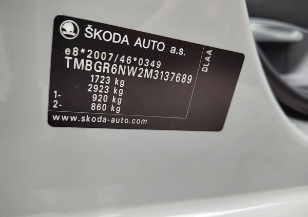 Skoda Kamiq cena 90900 przebieg: 52800, rok produkcji 2021 z Mieszkowice małe 352